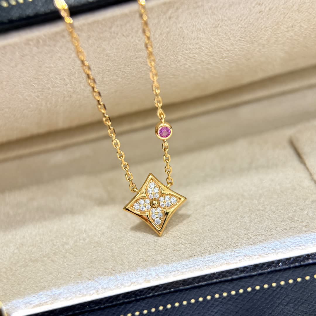 Van Cleef & Arpels Alhambra Diamond and Pink Sapphire Necklace